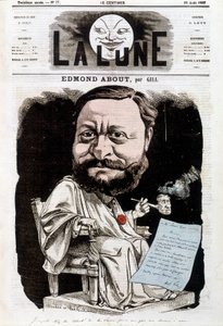 Portret Edmonda About, francuskiego pisarza (1828-1885). W La Lune, 25.08.1867. Karykatura autorstwa Gilla. autorstwa Andre Gill