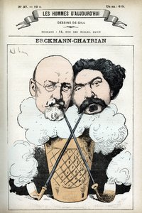 Portret Emile Erckmanna (1822-1899) i Alexandre Chatriana (1826-1890), francuskich powieściopisarzy. Karykatura Gilla, w „Les Homme d