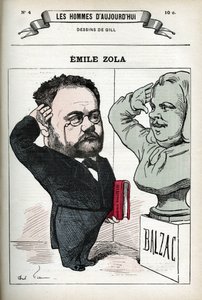 Portret Emile Zola (1840-1902), francuskiego pisarza. Karykatura Gilla, Paryż. autorstwa Andre Gill