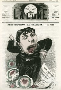 Portret Emmy Valladon dit Theresa (1837-1913), francuskiej śpiewaczki operetkowej. Karykatura Gilla, w „La Lune”, 15 grudnia autorstwa Andre Gill