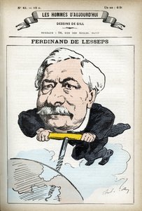 Portret Ferninanda de Lesseps (1805-1894), francuskiego dyplomaty. Karykatura Gilla, w „Les Homme d