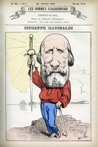 Portret Giuseppe Garibaldiego (1807-1882), włoskiego polityka. Karykatura Gilla, w „Les Homme Today”, Paryż autorstwa Andre Gill