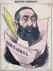 Portret Hectora Pessarda, francuskiego dziennikarza i właściciela gazety „”Le National”” rysunkowy Andre Gill, w „”Les Hommes d
