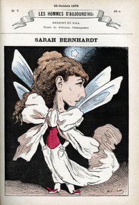 Portret Henriette Rosine Bernard dit Sarah Bernhardt (1844-1923), francuskiej aktorki teatralnej. Karykatura Gilla, Paryż. autorstwa Andre Gill