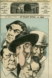 Teatr „Le Palais royal”” z Geoffroyem, Julesem Brasseurem (1829-1890), Hiacyntem, Lassouche i Lheritierem, francuskimi aktorami. Okładka w „” L