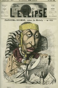Zombe-Fatoum (Zombe-Fatoum) (1836-1878), królowa Moheli na Komorach, odwiedzająca Francję w Fatimie. Okładka w „Zaćmieniu” Gill, lipiec autorstwa Andre Gill