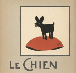 Ilustracja dla dzieci przedstawiająca czarnego psa "Le Chien autorstwa Andre Helle