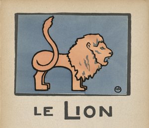 Le Lion" Ilustracja dla dzieci przedstawiająca lwa