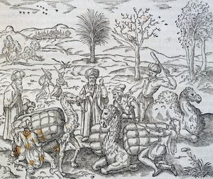Arabscy kupcy w Syrii, rycina z Uniwersalnej kosmologii, Andre Thevet (1504-1592) autorstwa Andre Thevet