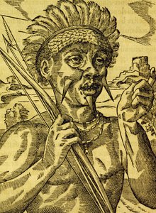 Wódz plemienia kanibali, rycina z Uniwersalnej kosmologii, Andre Thevet (1504-1592), Paryż autorstwa Andre Thevet