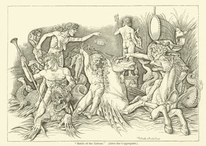 Bitwa pod Trytonami (grawerowanie) autorstwa Andrea (after) Mantegna