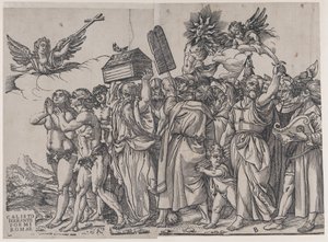 Sekcja A: anioł trzymający krzyż w lewym górnym rogu, poniżej Adam i Ewa, z Triumfu..., 1836.