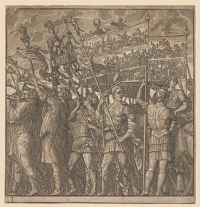 Triumf Juliusza Cezara: żołnierze niosący obrazy wojny, 1593-99. autorstwa Andrea Andreani