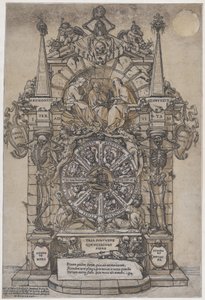 Triumf śmierci z trzema losami w architektonicznej ramie nad kołem fortuny..., 1588. autorstwa Andrea Andreani