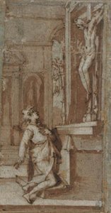 Chrystus na krzyżu w San Miniato pochyla głowę w kierunku św. Jana Gualberto