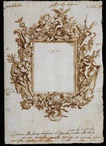 Ortogonalny rysunek do alegorycznej ramy, ok. 1700, Andrea Brustolon (1662-1732), pióro akwarelowe na białym papierze, Włochy autorstwa Andrea Brustolon