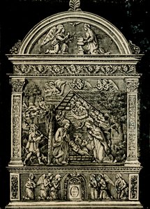 Szopka, ołtarz z terakoty autorstwa Andrei della Robbia, z kościoła św. Klary, Muzeum Miejskie Sansepolcro, Toskania, Włochy, drzeworyt z Le cento citta d