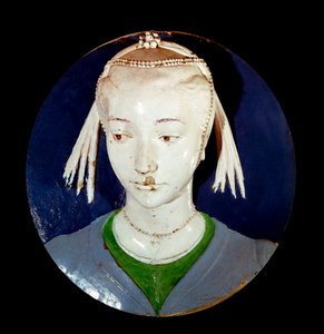 Portret młodego nieznajomego Tondo w dekorze z terakoty autorstwa Andrei della Robbia
