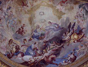 Koronacja Matki Boskiej, fresk namalowany w 1699 roku przez Andreę Lanzaniego (1641-1712) z chóru Sanktuarium Incoronata, Lodi. Włochy autorstwa Andrea Lanzani