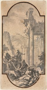 Figury w pobliżu ruin świątyni korynckiej recto, fragment łuku odbitego z recto ver