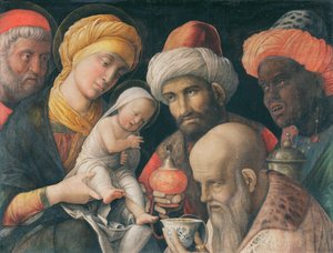 Adoracja Trzech Króli, ok. 1495-1505 (Nosówka na płótnie) autorstwa Andrea Mantegna