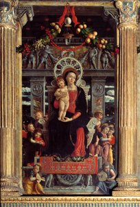 Ołtarz San Zeno: centralny panel „Madonna a Child with dziewięciu aniołów”” Obraz Andrea Mantegna (1431-1506) 1457-1459 Verone, Basilica di San Zeno, Włochy autorstwa Andrea Mantegna