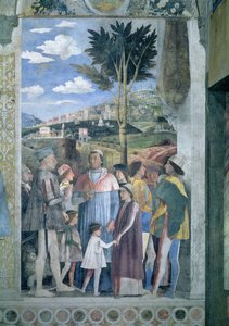 Przybycie kardynała Francesco Gonzagi, powitanego przez swojego ojca Marchese Ludovico Gonzaga III panującego w latach 1444-78 i jego braci, z Camera degli Sposi lub Camera Picta, 1465-74 detal fresku z 78449