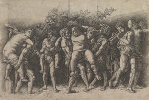 Bacchanal z Silenusem, kompozycja fryzowa z dziesięcioma postaciami wokół Silenusa, który jest..., początek lat 70. XIV wieku. autorstwa Andrea Mantegna