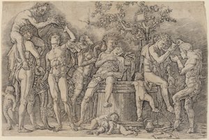 Bachanalia z kadzią na wino autorstwa Andrea Mantegna