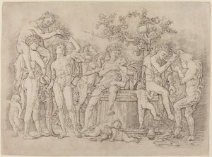 Bachanalia z kadzią na wino autorstwa Andrea Mantegna