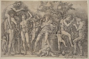 Bachanalia z kadzią na wino autorstwa Andrea Mantegna