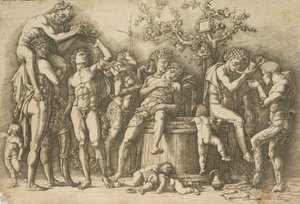 Bachanalia z kadzią na wino, ca. 1470-90. autorstwa Andrea Mantegna