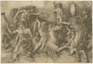 Bitwa bogów morza, lewa połowa fryzu autorstwa Andrea Mantegna