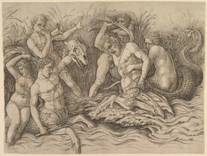 Bitwa bogów morza (prawa część fryzu) autorstwa Andrea Mantegna