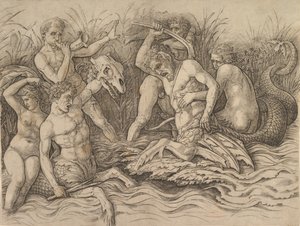 Bitwa Bogów Morskich Prawa część fryzu, ca. 1485-88. autorstwa Andrea Mantegna