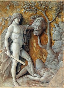 David trzymający głowę Goliata Obraz Andrea Mantegna (1431-1506) 1490 nd. 36x48,5 cm Wiedeń, Kunsthistorisches Museum autorstwa Andrea Mantegna