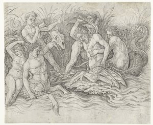 Bitwa między trytonami z nereidami na plecach Bitwa Bogów Morskich autorstwa Andrea Mantegna