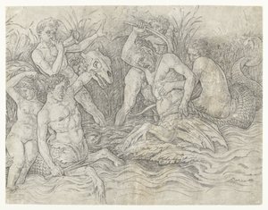 Bitwa między trytonami z nereidami na plecach Bitwa Bogów Morskich autorstwa Andrea Mantegna