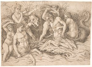 Bitwa Bogów Morskich, prawa połowa autorstwa Andrea Mantegna