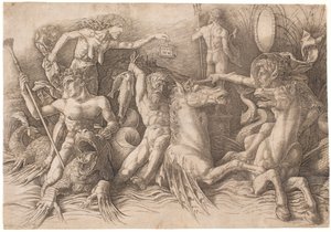 Bitwa bogów morza, lewa połowa autorstwa Andrea Mantegna
