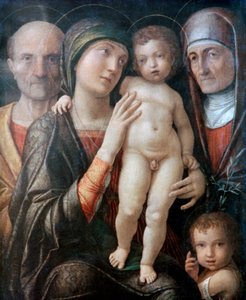 Święta Rodzina ze św. Elżbietą i św. Janem Chrzcicielem w dzieciństwie, ok. 1495-1500 autorstwa Andrea Mantegna
