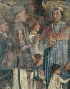 Ludwik II, kardynał Francesco, Francesco II i Sigismondo Gonzaga, fragment ze ściany spotkań autorstwa Andrea Mantegna