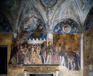 Ludovico Gonzaga, Marsilio Andreasi, Barbara Brandenburska z córką Paulą i Rodolfo Gonzagami autorstwa Andrea Mantegna