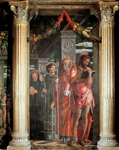 Święci Jan i Lorenzo oraz dwaj święci, fragment z ołtarza San Zeno autorstwa Andrea Mantegna