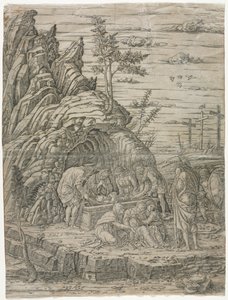 Złożenie do grobu z czterema ptakami. autorstwa Andrea Mantegna