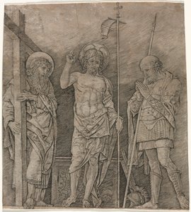 Zmartwychwstały Chrystus między św. Andrzejem a Longinusem, początek lat 70. XIV wieku. autorstwa Andrea Mantegna