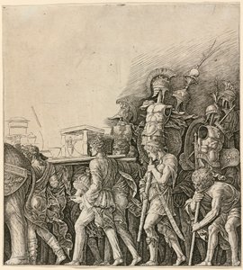 Triumf Cezara: żołnierze niosący trofea autorstwa Andrea Mantegna