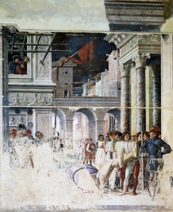 Transport ściętego ciała św. Krzysztofa, fragment z Męczeństwa św. Krzysztofa autorstwa Andrea Mantegna