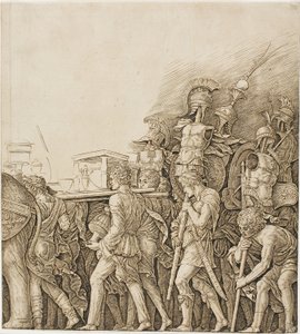 Triumf Cezara: Żołnierze niosący trofea autorstwa Andrea Mantegna