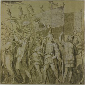 Triumfy Juliusza Cezara: Płótno nr I autorstwa Andrea Mantegna